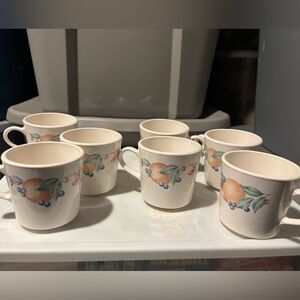 Corningware White Mugs with Orange and Blue Floral Design (Abundance Theme)